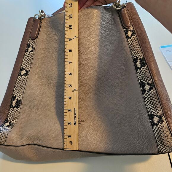 Kate Spade Jackson Leather Satchel Tote Triple Compartment Embossed Snake Trim - Picture 10 of 11